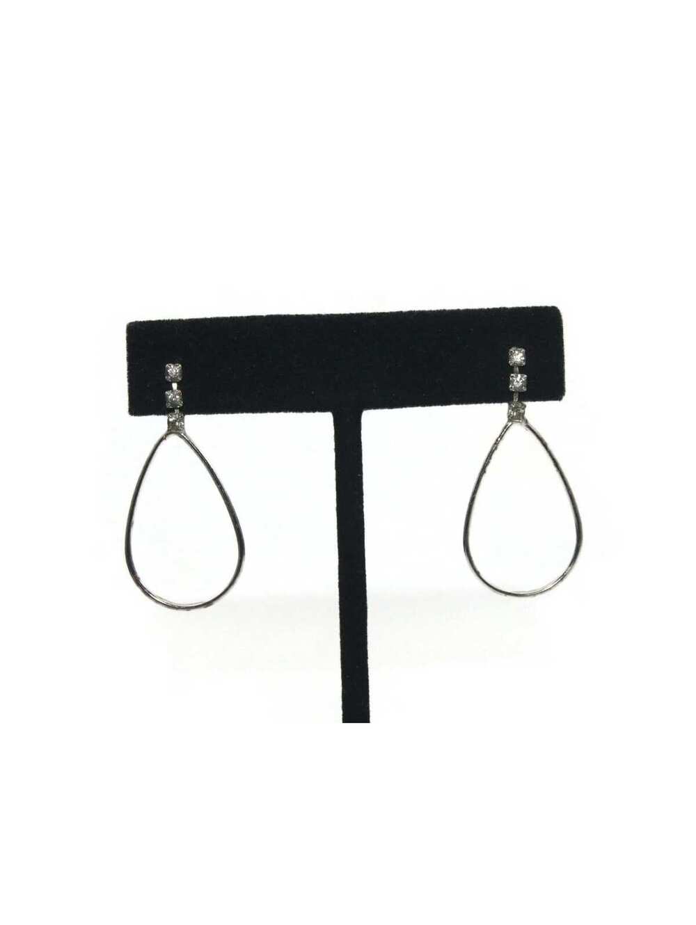 Vintage Silver Tone and Clear Rhinestones Teardrop Dangle Earrings.